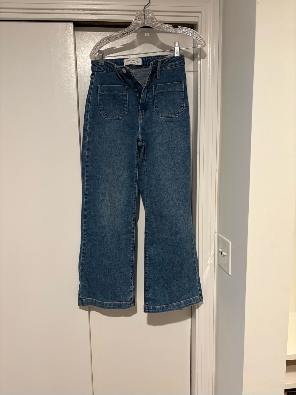 JBD Just Black Denim High-Rise Patch-Pocket Wide-Leg Jeans - Size 24